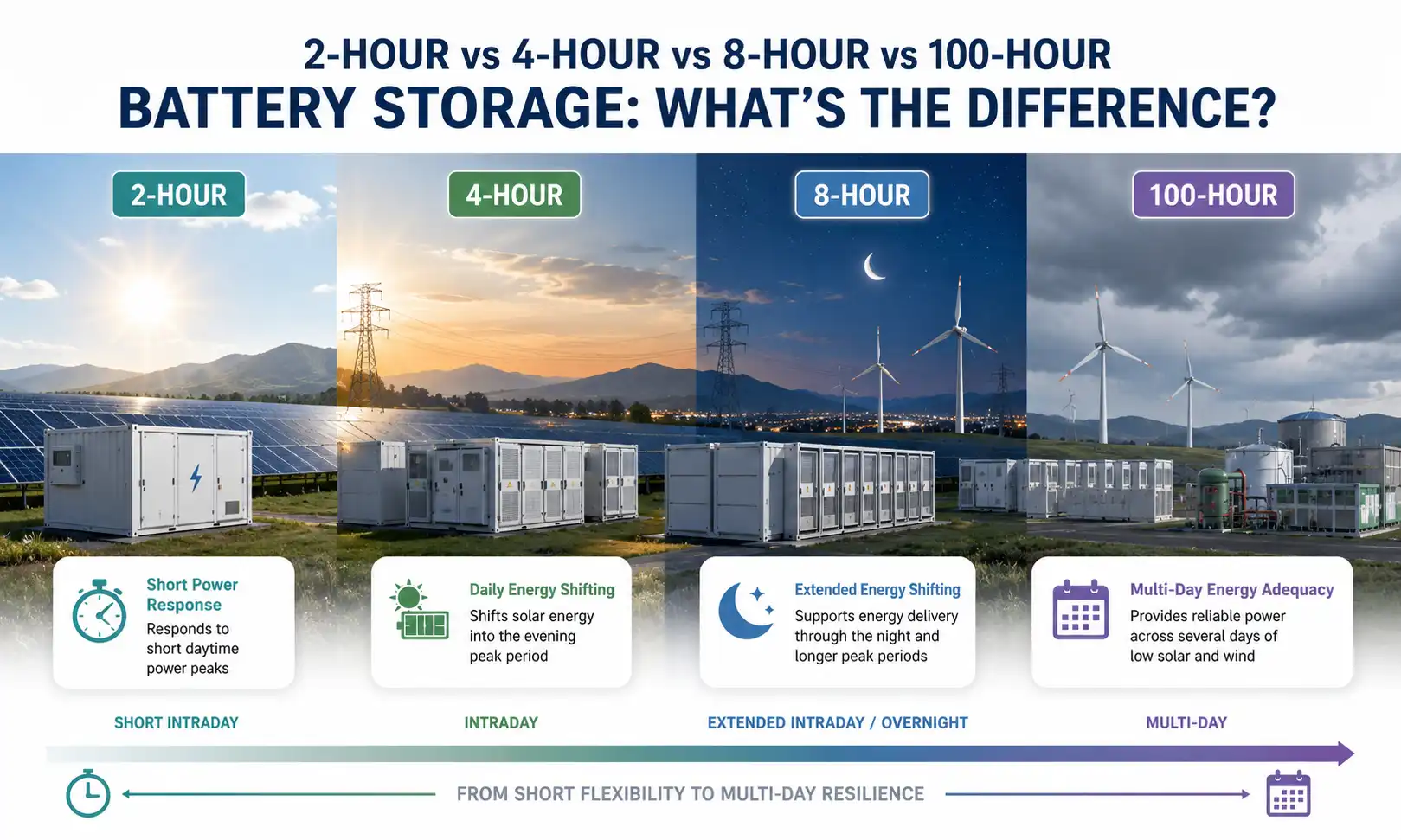 2-Hour vs 4-Hour vs 8-Hour vs 100-Hour Battery Storage