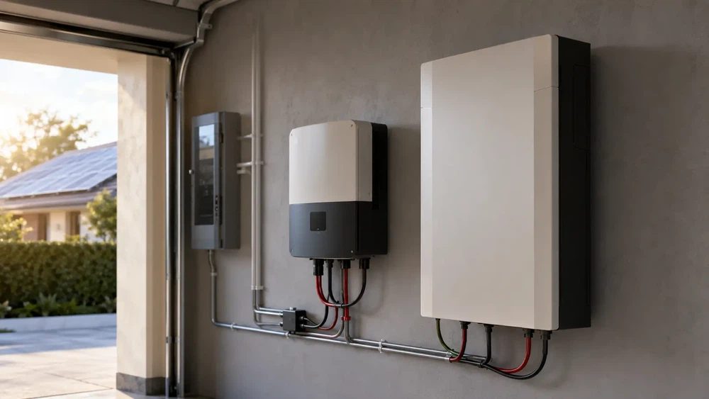 Wall mounted LiFePO4 battery with hybrid inverter Wall mounted LiFePO4 battery with hybrid inverter