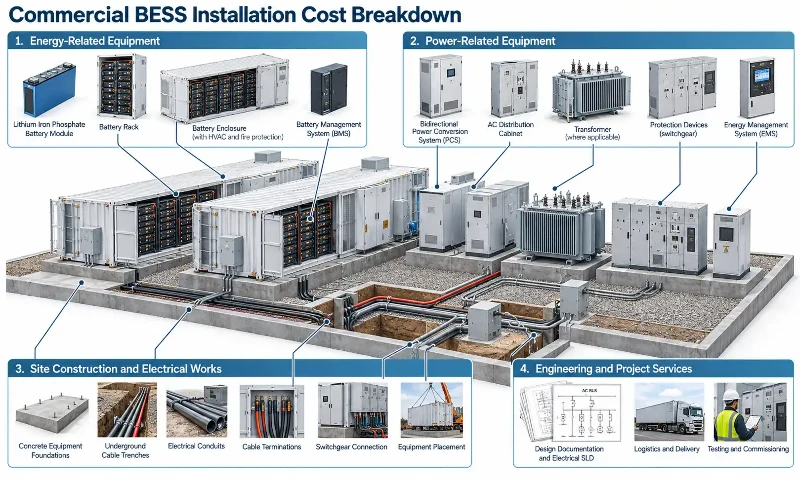 Commercial BESS installation cost breakdown Commercial BESS installation cost breakdown