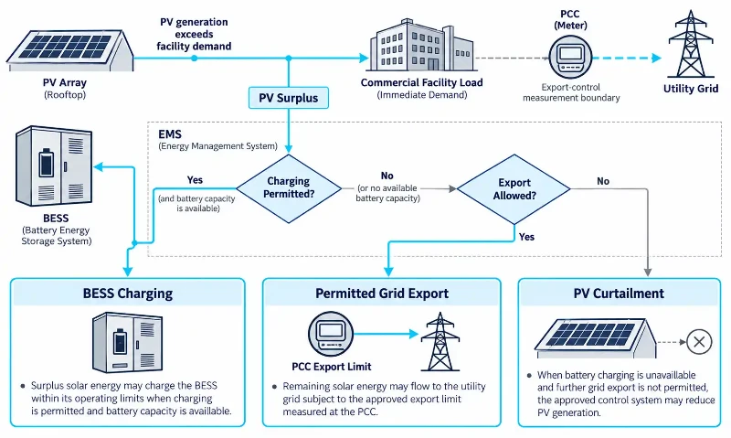 PV surplus charging and grid export control logic for BESS PV surplus charging and grid export control logic for BESS