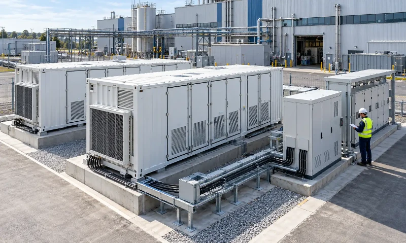 Industrial BESS export control installation at a manufacturing site Industrial BESS export control installation at a manufacturing site